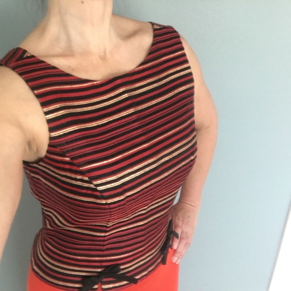 J.S. Collections Red & Black & Gold Top - Picture 1 of 8